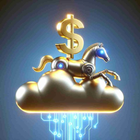 A high-definition, photorealistic image of a symbolic representation of Pony AI's significant business move, illustrated as a prancing robot pony with a golden dollar sign above it floating on a digital cloud. The cloud and the dollar sign should capture the sense of a billion-dollar valuation, with the digital cloud symbolizing technology and innovation.