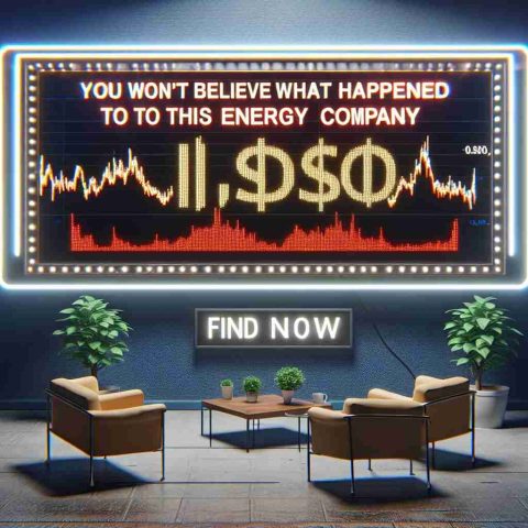 Generate a realistic high-definition image representing the unexpected changes to the Initial Public Offering (IPO) price of a generic energy company with a marquee displaying 'You Won't Believe What Happened To This Energy Company's IPO Price - Find Out Now'