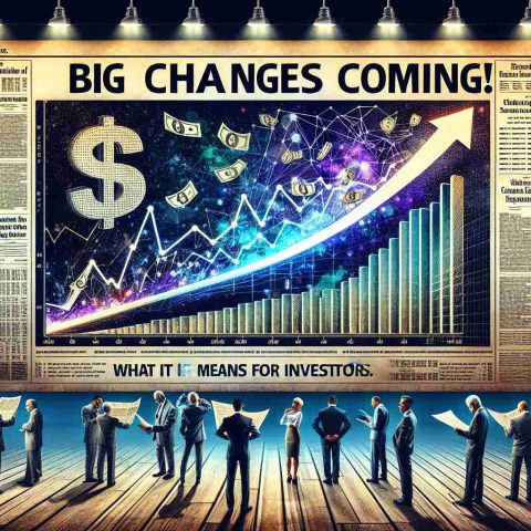 A highly detailed and realistic image depicting a metaphorical representation of 'big changes coming' for a generic stock. Visualize a graph with a steep upward trajectory in the center, symbolizing the investment growth. Place prominent dollar signs in the picture to signify wealth. Also, include different human characters analyzing the data, showcasing diverse reactions such as surprise, anticipation, and contemplation. To provide further context, include an image of an old-fashioned newspaper headline stating 'Big Changes for This Stock! What it Means for Investors.'