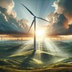 An ultra-high definition, realistic rendering that symbolizes the 'Unseen Ripple Effect'. This should depict the transformational influence of energy shifting towards renewable sources, in sync with global conservation efforts. Potential imagery might include a massive, majestic wind turbine towering over a verdant, rolling landscape, signaling changes across the globe. Sunbeams breaking through the clouds might offer a hopeful glow on this scene. Note: The company named is for context purpose only and should not be depicted in the image.