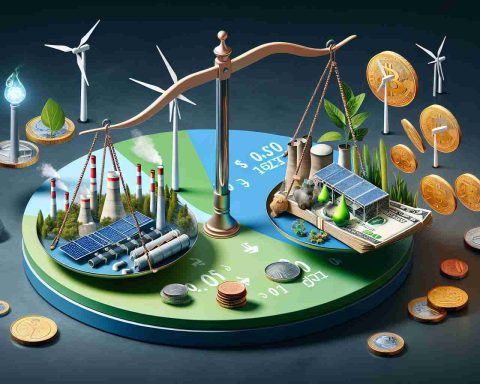 Realistic HD image illustrating the concept of 'Is Investing in Green Energy Funds the Key to a Sustainable Future?'. This could be portrayed through various symbols such as currency notes or coins changing into images of renewable energy sources like solar panels, wind turbines and hydroelectric dams. Possibly, a balance scale showing green energy sources on one side and fossil fuels on the other to depict future sustainability.