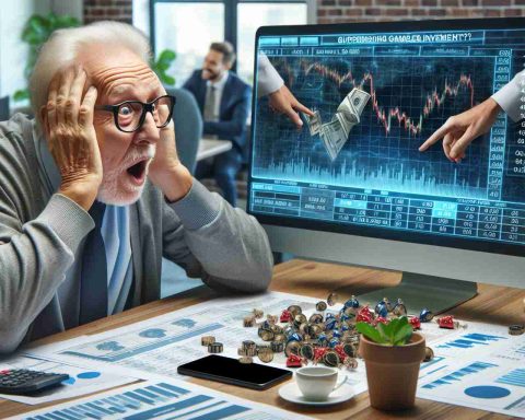 Realistic HD photo of an elderly man's surprising gambles at an investment office. Is this a glimpse of future investment tactics?