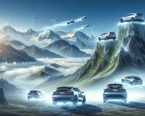 A realistic, high-definition image showcasing the metaphorical representation of an innovative electric car company's leap to new heights. Illustrate a symbolic landscape where electrifying leaps and innovative ideas are represented as vast mountain peaks under a clear sky. The appearance of modern electric cars ascending these peaks encapsulates the significant billion-dollar progression of the company.