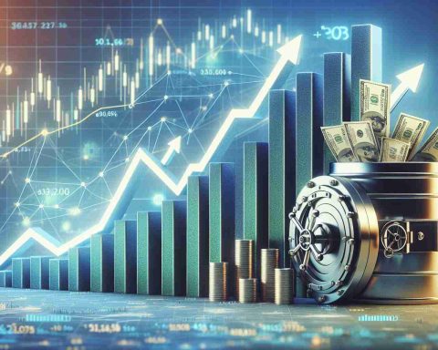 Generate an image of a booming market represented by a large, 3D bar graph with soaring arrows. Nestled within this scene, illustrate a secure vault deposit box symbolizing the security market. The emphasis is on the positive growth and skyrocketing trajectory of the big data industry, particularly the security market. The scene is to give an impression of a realistic HD photo, encapsulating the concept of economic growth in the digital age.