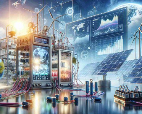 A detailed, high-definition image showcasing a breakthrough in renewable energy storage. The scene includes laboratories with big glass windows, devices with screens displaying complex graphs, batteries connected with multicolor wires, glossy solar panels under bright sunlight and innovative wind turbines against a blue sky. The atmosphere is filled with a sense of discovery and future, suggesting the transformation and ever-evolving nature of renewable energy storage technology.