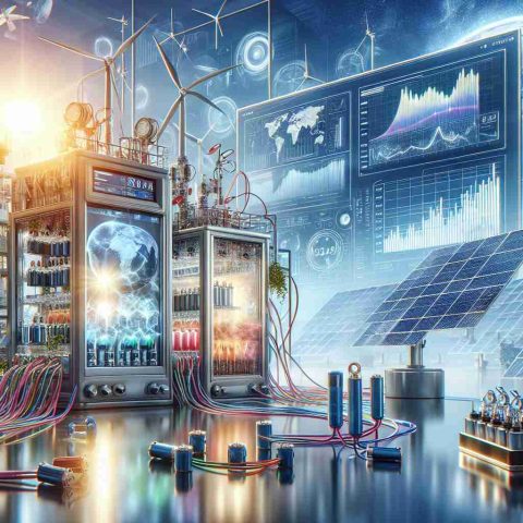 A detailed, high-definition image showcasing a breakthrough in renewable energy storage. The scene includes laboratories with big glass windows, devices with screens displaying complex graphs, batteries connected with multicolor wires, glossy solar panels under bright sunlight and innovative wind turbines against a blue sky. The atmosphere is filled with a sense of discovery and future, suggesting the transformation and ever-evolving nature of renewable energy storage technology.