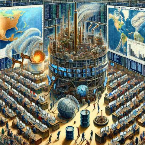 An intricate, realistic, high-definition painting of a scene depicting the theme 'Why are Oil & Gas Investors Still Betting Big on Fossil Fuels?'. The piece should illustrate a stock market setting, with screens showing graphs and statistics skewed toward oil and gas investments, as well as a busy trading floor crowded with people engaged in energetic discussions. In the forefront, a symbolic representation of fossil fuels could be included, such as an oil drum or gas pump. To complete this, a globe displaying different pockets of oil and gas reserves may be in the background, signifying the global reach of these industries.