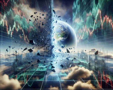 A high definition and realistic image of a naturalistic concept, dubbed as the 'New Frontier'. This scene reflects breakthroughs in innovation involving stock exchanges, represented in the form of a boundary being shattered. The imagery could involve elements such as digital landscapes, holographic stock market data, and physical boundaries like walls or glass breaking to represent the idea of boundary-breaking in financial technology.