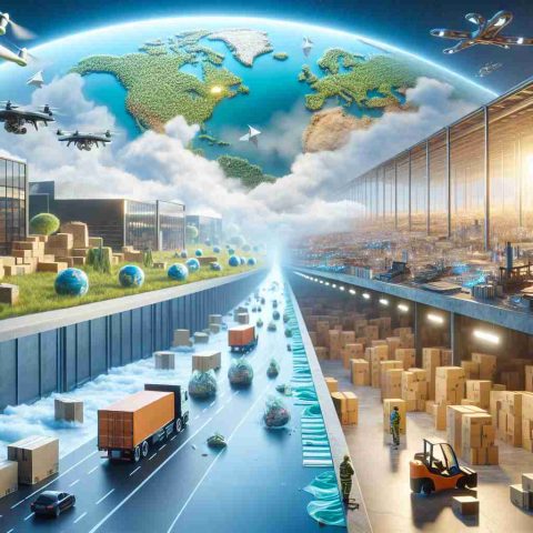 An HD realistic depiction of the boundless aspirations of a giant online retail company. Disparate scenes depict differing perspectives: on the one hand, the economic growth and connectivity offered by the company are celebrated, with sprawling warehouses and delivery drones in action. On the other hand, show the possible downsides: smaller stores struggling to compete, recycling centers overflowing with cardboard packaging. A sense of uncertainty permeates, questioning whether the company's steep growth trajectory benefits all in society.