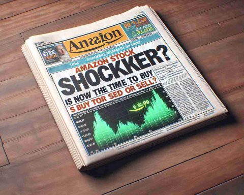 An image of a realistic HD photo showing a financial newspaper front page with the headline - 'Amazon Stock Shocker! Is Now the Time to Buy or Sell?'