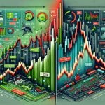 Detailed image of two scenarios. On one half, display a stock market chart showing a dramatic rise, representing a stock surge, with labels and analytics graphically represented around it. Include arrows and percentages indicating growth, in vibrant green colors. On the other half, show a similar chart, but this time depicting a sharp drop, symbolizing a stock slump. Include red arrows pointing downwards and percentages indicating loss. At the bottom of the image paint an informative headline saying 'What You Must Know Today'. The image should be rendered in HD with a realistic style.