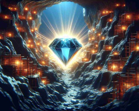 Generate a realistic HD image, showcasing a concept of an overlooked stock related to the AI sector, symbolizing potential for growth. This should be represented with the metaphor of a hidden gem in a mine, radiating a bright, vibrant light, indicating its immense value.