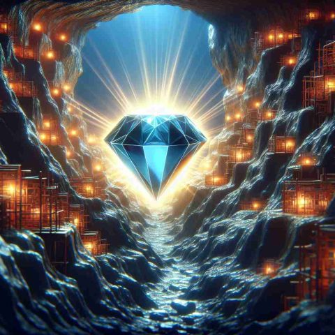 Generate a realistic HD image, showcasing a concept of an overlooked stock related to the AI sector, symbolizing potential for growth. This should be represented with the metaphor of a hidden gem in a mine, radiating a bright, vibrant light, indicating its immense value.