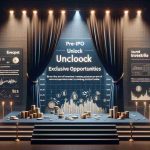 Create a realistic high definition image showcasing 'Unlock Exclusive Opportunities' on a highlighted banner. Beneath it, envision a description about the secret world of Pre-IPO investing platforms. This could be symbolized by a well-lit stage, with curtains just opened to reveal behind-the-scenes set up of an investing platform. Use appropriate business and investment related iconography such as graphs, money symbols and stock market charts to depict the concept of investing. There should be an air of mystery to indicate the 'secret' part of the scene.