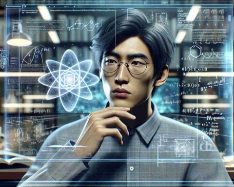 A realistic, HD interpretation of a young Asian male scientist, in a well-organized and technology-rich laboratory environment. His attention is absorbed by a complex quantum physics equation he is solving on a transparent digital screen, with a 3-dimensional representation of a quantum state floating above the screen. Various scientific instruments and books can be seen in the background, adding depth to the secrets of quantum physics he's attempting to unlock. The atmosphere of revelation and discovery is palpifying.