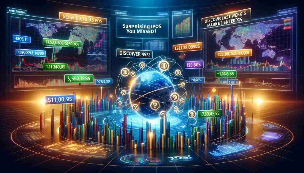 A high-definition, realistic image of a vibrant stock market scene illustrating the concept of 'Surprising IPOs You Missed! Discover Last Week's Market Entrants'. The image includes various financial charts, graphs, and logos representing new companies that entered the stock market last week. The atmosphere is energetic and full of surprises, reflecting the unpredictable dynamics of the stock market.