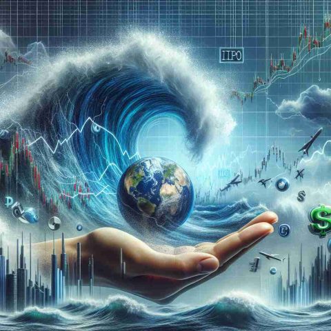 A high-definition, realistic image depicting the concept of a lesser known initial public offering (IPO) that unexpectedly impacted the financial market. Visual metaphors could be the representation of turbulent sea waves to show the surprise, alongside symbols of financial trading, such as stock market graphs, tickers, and exchange buildings.