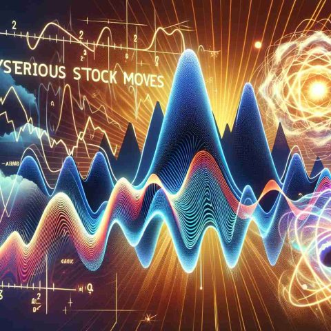 An engaging and intriguing image of abstract lines zigzagging, symbolizing unpredictable stock market movements. The lines should be superimposed on a radiant background with words 'Mysterious Stock Moves' stated prominently in high resolution. On one side of the image, have a depiction of quantum phenomenon symbolizing 'Arqit Quantum', including patterns evoking cloud formations and electromagnetic waves.