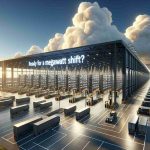 Generate a realistic, high-definition image of the future of logistics. The scene should depict a large, modern warehouse with state-of-the-art technology for transport, sorting, and delivery. The facility should be teeming with energy-efficient machinery and vehicles, a clear indication of a significant shift towards megawatt power. The sun should be beginning to rise, symbolizing a new dawn or a new start. Billowing clouds should float lightly in the sky, hinting towards the immense possibilities. Words like 'Ready for a Megawatt Shift?' should be prominently displayed to emphasize the futuristic concept.