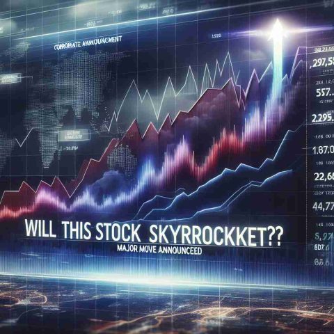 A realistic high-definition visual artwork showcasing a stock market chart with an indication of a dramatic increase. The chart is graphically representing a major corporate announcement and its potential impact. Bold texts appearing prominently, saying 'Will This Stock Skyrocket? Major Move Announced'. The background is subtly filled with stock exchange symbols, with the focus being on the skyrocketing stock graph.