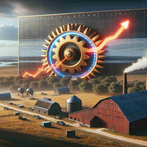 A high-definition, realistic image depicting the concept of unexpected job growth being powered in the heartland of America. The scene should emphasize the surprise element and hint at a revolution underway, maybe through symbols like a rotating gear or rising graph portraying growth, amidst the setting of the rural American heartland.