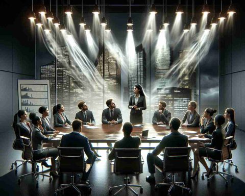 High-definition realistic representation of an impactful business deal happening. Show diverse groups of individuals gathered around a long office table filled with documents and laptops, perhaps a South Asian female manager presenting to an attentive team which includes a Hispanic man and a Caucasian woman. Stark lighting from suspended ceiling lights, tension palpable in the air, faces glowing with anticipation about the potentially groundbreaking deal. On the backdrop, wind blowing through tall glass buildings symbolizing 'blow your mind'. On a wall, a framed timeline visually outlines how the deal all began.