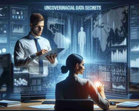 Generate a realistic, high-definition image presenting the concept of uncovering financial data secrets. The scene shows a Caucasian male data analyst and a Hispanic female statistician as they decrypt complex financial datasets using advanced systems and tools. Important information, previously hidden, now revealed through their analysis. This visually represents the discovery of essential elements that are normally overlooked in financial data.