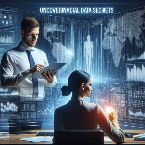 Generate a realistic, high-definition image presenting the concept of uncovering financial data secrets. The scene shows a Caucasian male data analyst and a Hispanic female statistician as they decrypt complex financial datasets using advanced systems and tools. Important information, previously hidden, now revealed through their analysis. This visually represents the discovery of essential elements that are normally overlooked in financial data.