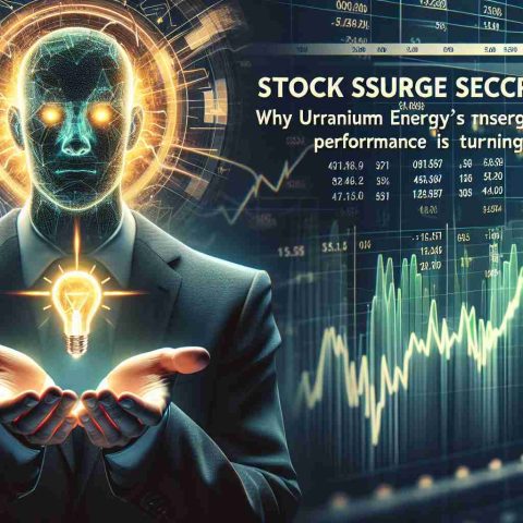 Create a detailed high-definition illustration showcasing the concept of 'Stock Surge Secrets'. Overlay this image with text that reads 'Why Uranium Energy’s Performance is Turning Heads'. The focus of the image should be on the theme of energy, specifically uranium, and the associated stock performance. It should visually convey a sense of intrigue and growth, associated with the 'surge' in the stock.