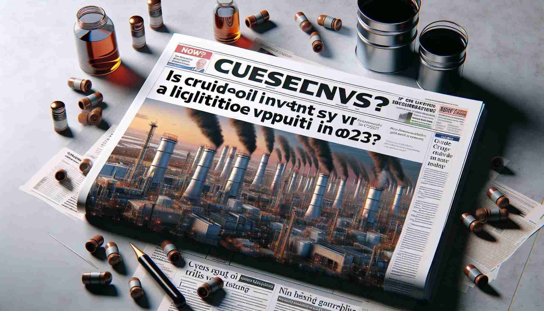 Realistic high-definition image of a newspaper headline reading 'Is Crude Oil Investing Still a Lucrative Opportunity in 2023?'