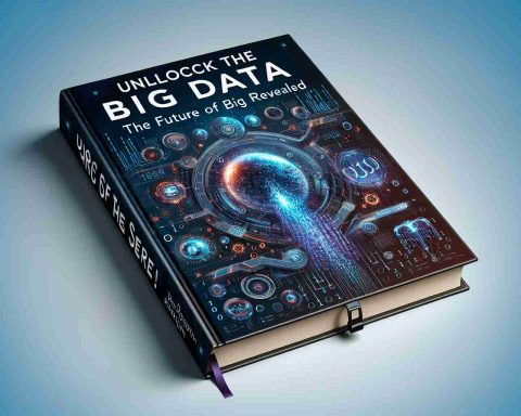 High definition, realistic illustration of a book cover entitled 'Unlock the Secrets! The Future of Big Data Revealed'. The cover should depict abstract symbols of technology and data such as binary code, flowing data streams, and futuristic hardware. Additionally, the title should be bold and captivating, hinting at the revelatory nature of the book's content.