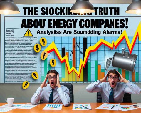 A conceptual image representing the shocking truth about a generic energy company, as if it were being revealed by analysts. This could include financial charts going into the negative, alarm bells ringing, and analysts with surprised expressions. The headline 'The Shocking Truth About Energy Companies! Analysts Are Sounding Alarms' is prominently displayed.