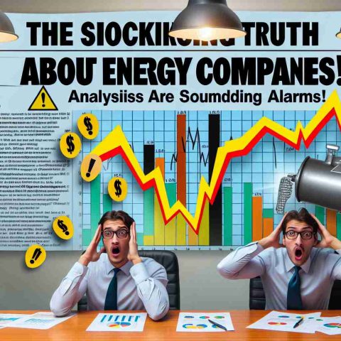 A conceptual image representing the shocking truth about a generic energy company, as if it were being revealed by analysts. This could include financial charts going into the negative, alarm bells ringing, and analysts with surprised expressions. The headline 'The Shocking Truth About Energy Companies! Analysts Are Sounding Alarms' is prominently displayed.