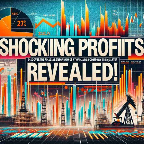 Generate a hyper-realistic, high-definition image of a news headline with bold, eye-catching graphics that proclaim, 'Shocking Profits Revealed! Discover the Financial Performance of a Major Oil and Gas Company This Quarter.' The image should have a sense of urgency and excitement, perhaps using strong, contrasting colors and font styles to draw attention. The background could feature abstract depictions of financial charts, oil drilling rigs, or corporate buildings to tie into the theme of the announcement.