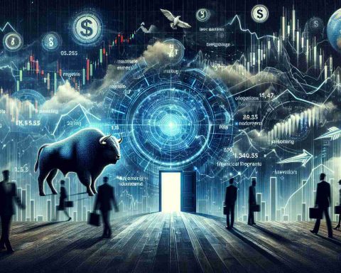 Generate a high-definition, realistic image representing the concept of big market moves. Visualize elements of the stock market, like rising and falling charts, bull and bear symbols, or stock tickers. Include definite allusions to mysteries that investors might encounter, such as enigmatic paths, secret doors, or puzzling financial forecasts.