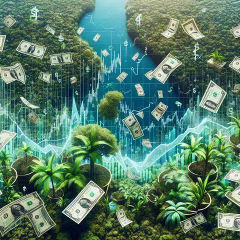 Generate a high-definition, realistic image representing the surge in the Amazon region's economic activity and the things investors need to know. Illustrate the diverse concepts such as the upswing in stock graphs, money flow, and potential business investments in the dense green Amazon Rainforest, with a fusion of natural and financial elements.