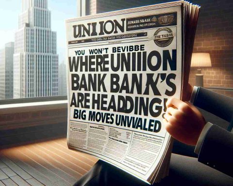 Realistic high-definition image of a newspaper headline that reads 'You Won't Believe Where Union Bank's Shares are Heading! Big Moves Unveiled.'