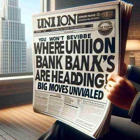 Realistic high-definition image of a newspaper headline that reads 'You Won't Believe Where Union Bank's Shares are Heading! Big Moves Unveiled.'