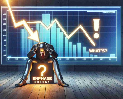 A realistic High Definition conceptual illustration representing the scenario of 'Enphase Energy' facing a shocking downturn. The scene includes a graphical representation of a downward arrow or chart indicating the downturn, accompanied with the logo of 'Enphase Energy' and a question mark symbolizing the anticipated question - What's next?