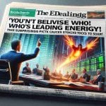 Realistic high-definition image of a headline on a financial newspaper or website reading: 'You Won't Believe Who's Leading Energy! This Surprising Pick Causes Stocks to Soar'