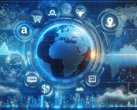 Generate a realistic and high-definition image representing the concept of Amazon's latest innovation impacting global workforces and economies significantly. This should give a futuristic overview with symbols of advanced technology and graphs showing economic indicators.