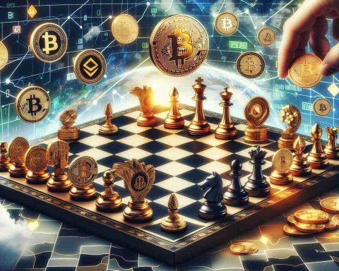 Generate a high-definition, realistic image illustrating a bold move by a well-known virtual currency exchange platform, which serves as a turning point for cryptocurrency supporters. This scene can depict a symbolic chess board in the center with elements such as golden bitcoins and various symbolic crypto icons strategically positioned as game-changing chess pieces.