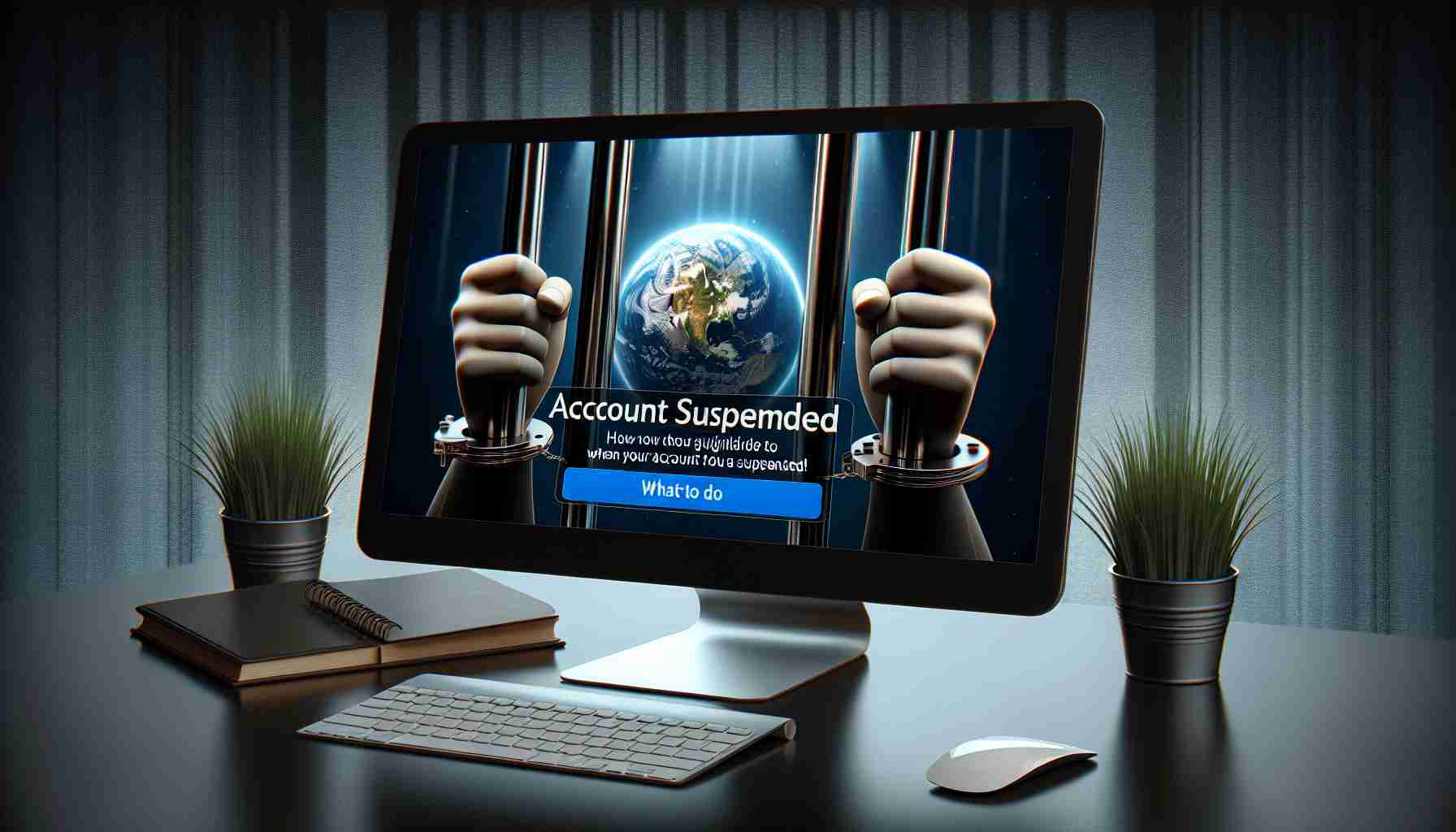 Create an image depicting an 'Account Suspended' notification on an HD computer screen, with a realistic quality. The image should be accompanied by relevant information and guidelines about what to do when your account is suspended, portrayed as if displayed on a webpage or notification panel.