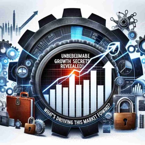 Generate a realistic HD image that symbolizes the concept of 'Unbelievable Growth Secrets Revealed! What's Driving This Market Forward?' Consider including elements such as a upward trending graphs, charts reflecting impressive progress, confidential files being unlocked, and a gear mechanism to represent the engine driving the market.