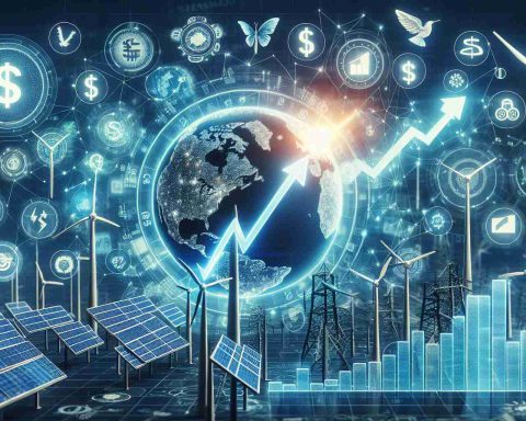 A realistic high-definition image displaying the concept of sustainable investment, represented by futuristic clean energy stocks such as those linked with solar, wind, and hydro power sectors. In this image, currency symbols and rising graphs intertwine with flat iconography of renewable energy technologies, such as solar panels, wind turbines, and hydroelectric dams, capturing the potential future of investment.