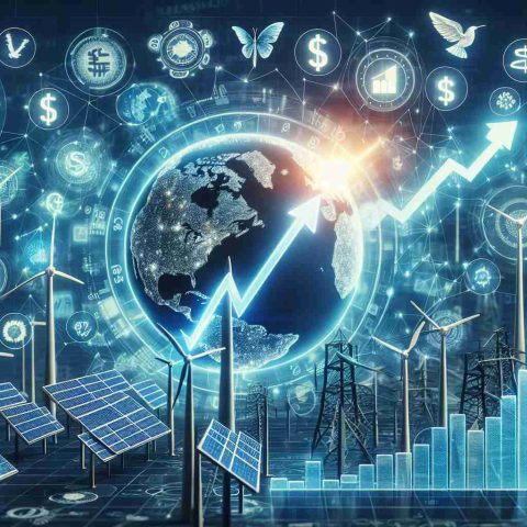 A realistic high-definition image displaying the concept of sustainable investment, represented by futuristic clean energy stocks such as those linked with solar, wind, and hydro power sectors. In this image, currency symbols and rising graphs intertwine with flat iconography of renewable energy technologies, such as solar panels, wind turbines, and hydroelectric dams, capturing the potential future of investment.