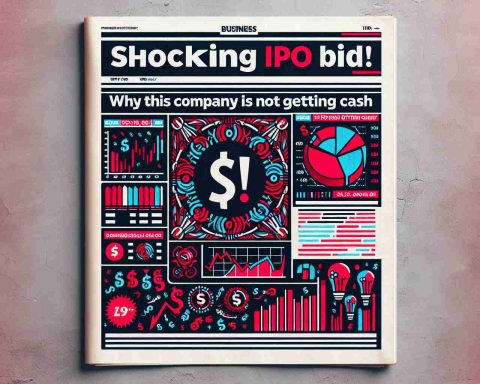 An HD quality image of a fictional business article headline that reads, 'Shocking IPO Bid! Why This Company is Not Getting Any Cash'. The design should feature financial-related symbols like stocks, charts, and graphs. This being a negative piece, the colour theme could contain more reds to signify loss.