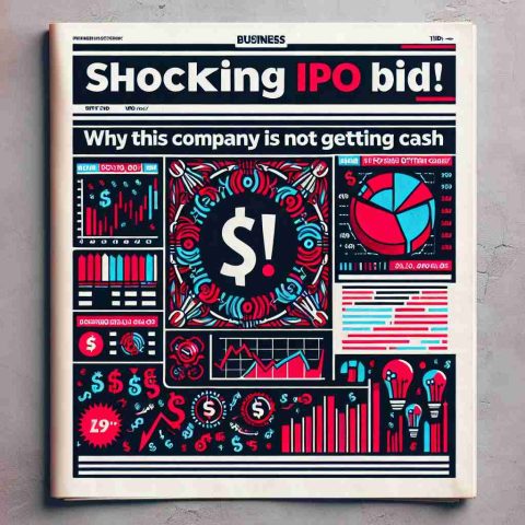 An HD quality image of a fictional business article headline that reads, 'Shocking IPO Bid! Why This Company is Not Getting Any Cash'. The design should feature financial-related symbols like stocks, charts, and graphs. This being a negative piece, the colour theme could contain more reds to signify loss.