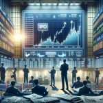 Create a realistic high-definition photo that portrays the hype and excitement surrounding an initial public offering (IPO) of a large energy company. The scene can include people in a stock exchange trading floor, looking at screens displaying stock charts with a significant uptick symbolizing the buzz around the IPO, surrounded by newspapers and digital displays announcing the sensational news.