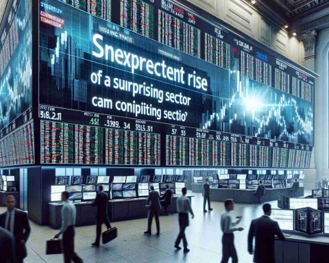 A high-definition, realistic photo of a bustling Wall Street. Significant activity is visible on large display screens indicating the unexpected rise of a surprising sector that is contributing significantly to the profits of hedge funds. Traders are actively engaged in transactions, and there is a palpable sense of excitement in the air.